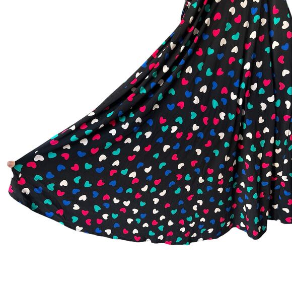 New* Wrap Dress Size Medium Black Pink Green Hearts Fit & Flare Colorful READ - Picture 11 of 16